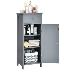 DORTALA Bathroom Floor Cabinet, Free-Standing Wooden Floor Storage Cabinet w/Large Drawer & 2 Adjustable Shelves, Morden Side Storage Bathroom Organizer Cabinet for Living Room, Grey