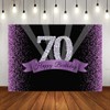 Happy 70th Birthday Photography Backdrop Glitter Purple and Black Dots