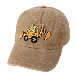 Fashion Embroidered Excavator Baseball Cap Adjustable Cotton Washed Vintage Truck Hat Summer Sun hat for Kids Aged 3-10,Khaki