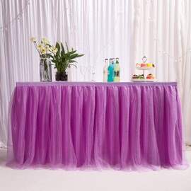 MYMM 3ft / 91cm Purple Table Skirt, Romantic Tulle desk gauze, Table Decoration, Snowflake Wonderland Tutu Table Cloth, for Baby Shower, Wedding, Birthday, Party, Bar, Prom, Valentine's Day Christmas
