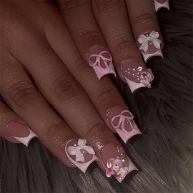 KTAABTR Yellow French Tip Press on Nails Short Almond Shape Nails Flowers Fake Nails with Glue, Nude Glossy Acrylic Nails for Woman Girls DIY 24Pcs French Nail Tip Flowers False Nails Decoration