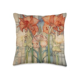 Cute Floral Amaryllis Flower Art Nouveau Throw Pillow