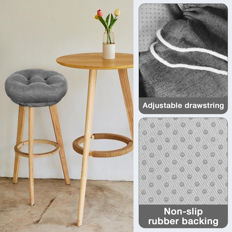 PRONOUS Dark Grey Bar Stool Seat Cushions, Round Stool Covers