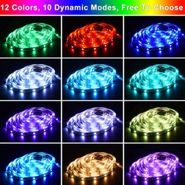 GuoTonG 16.4ft LED Strip Lights, 1 Roll of 16.4ft Lights Bedroom with 44 Keys IR Remote Controller and 12V Power Supply , RGB Color Changing LED Lights