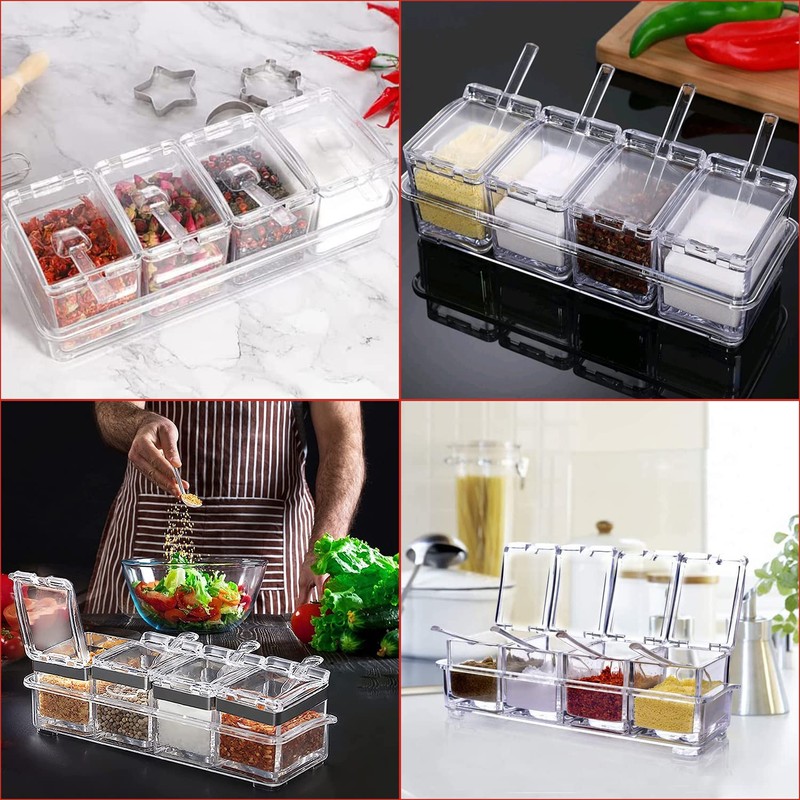 QIQN Clear Seasoning Box Acrylic Condiment Jars Storage Container Set