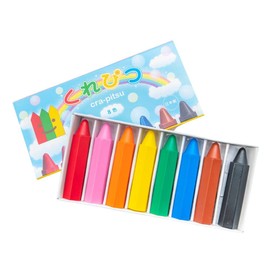 Kurapitsu Sleeve Box, Set of 8 Colors, Crayons, Safe to Lick, Safe, Made in Japan, Non-sticky, No Dirty Hands, Washable, Clean, Break-Resistant