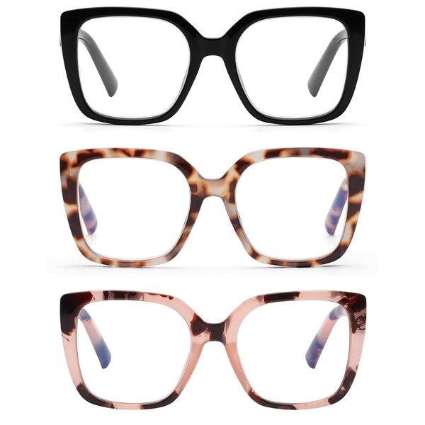 DOOViC 3 Pack Oversized Reading Glasses for Women Blue Light