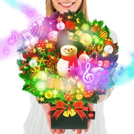 APOTODITO Pop Up Christmas Cards with Lights and Music, Christmas Bouquet with Snowman, Table Christmas Bouquet, 3D Musical Greeting Card for Christmas, Holidays, New Year