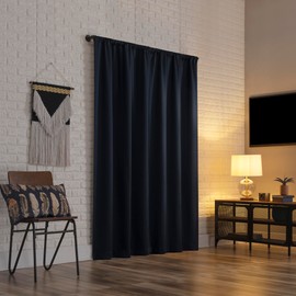 Sun Zero Bergen Theater Grade Extreme 100% Blackout Rod Pocket Curtain Panel, 40" x 84, Navy Blue
