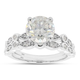 SAVEARTH DIAMONDS Sterling Silver Center 1.5ct 7.5MM G-H Color Round Cut Moissanite Lab Created Diamond Engagement Wedding Ring Bridal Set 2 Pieces Ring Size-7
