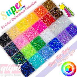 qiipii 12600Pcs 24 Color 4mm Jelly Resin Rhinestones w B7000 Jewelry Glue for Bedazzling Crafting Flatback Stones Colorful AB Gems Diamonds Charms for Nails Eyes Face Makeup Tumblers DIY Crafts Shoes