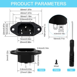 VooGenzek Pack of 12 AC 250V 10A IEC320 C14 Panel Mount Plug Adapter, 3 Pin Chassis Plate Mount Connector Straight