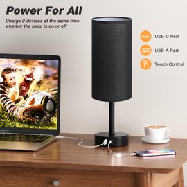 Aooshine Bedside Lamps, Dimmable Table Lamps with Black Fabric Shade,Metal Base(Bulb Included)