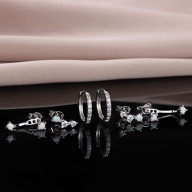 Thunaraz Sterling Silver Stud Hoop Earrings Set for Women Teen 3Pairs 925 Sterling Silver Cartilage Earrings Stud Earring Huggie Earrings Set Gold-White Opal