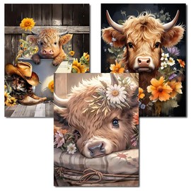 Diamond Art Kits for Adults - 3 Pack Highland Cow Diamond Painting Kits for Adults, 5D Round Full Drill Cow Gem Art, Paint by Diamonds Pictures DIY Crafts Kits 12x16inch
