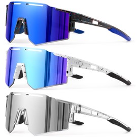 DioKiw 3PACK Polarized Kids Sunglasses Youth Softball Cycling Sports Sun Glasses Boys Girls UV400 Protection Goggles, 3pack-deep Blue+white Blue+silver, One size fits all