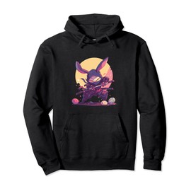 Colorful Easter Eggs Hunt Ninja Cat With Bunny Ears for Kids Pullover Hoodie