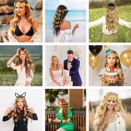 Sunflower Headband Daisy Hair Accessories Flower Crown Sunflowers Hair Beach Boho Hairband Adjustable Tassel Hair Wreath Flowers Hair Bands Women Cosplay Costume (Yellow)