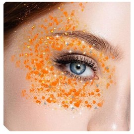 GL-Turelifes Body Glitter Gel, Mardi Gras Face Glitter Make-up, Sparkling Chunky Hair Glitter, Orange Concerts Festival Rave Accessories, Mermaid Glitter Face Paint (#11 Coral)