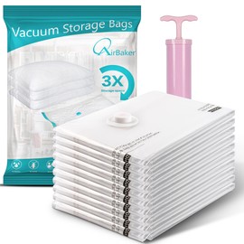 AirBaker 10 Pack (Large) Vacuum Storage Bags, Space Saver Sealer Bags for Clothes Comforters Blankets Pillows with Travel Hand Pump