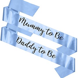 Baby Shower Sash Set - Mummy to Be | Daddy to Be - Pack of Two! Baby Blue - Boy or Baby Girl - Party Gift Present - Satin Ribbon Baby Blue
