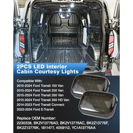 TOP-MAX 2 Transit Interior Cabin Courtesy Lights Cargo Load Space Area Dome Lights Replacement for 2014-2024 Ford Transit 150 250 350 350 HD Van Transit Connect, White LED 6000K w/Glossy Black Lens