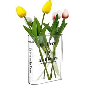 Clear Book Vase, Book-Shaped Acrylic Flower Vases, Aesthetic Room Decor, for Home, Bedroom, Living Room, Office, Dining Table, 15X4X18cm