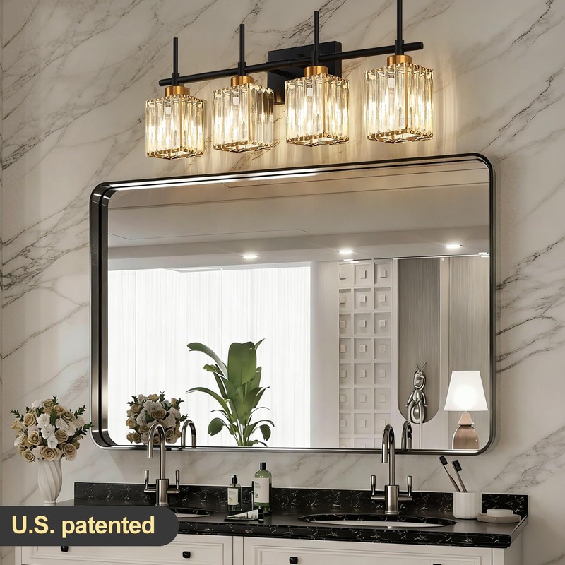 Torondo Modern Crystal Bathroom Vanity Light 4-Lights Gold Bathroom Light