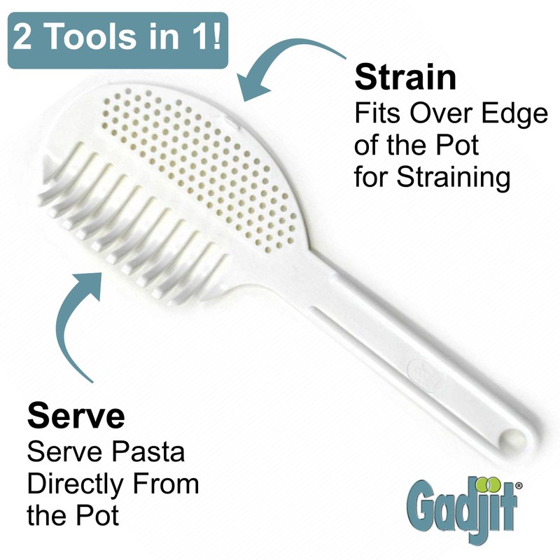 Gadjit Pasta Strain & Serve – Pot Strainer and Pasta