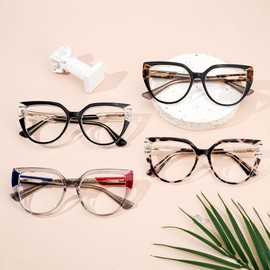 Zeelool Stylish Oversized Cat Eye Blue Light Blocking Glasses for Women Joyce ZJGT550502-02 Grey/Red/Blue