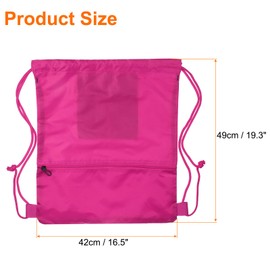 HARFINGTON Drawstring Backpack Bag 16.5" x 19.3" Oxford Cloth Bulk Cinch Sack Unisex Waterproof Draw String Back Sack with Zipper Pockets for Sports Gym Travel Swimming Beach, Rose Red