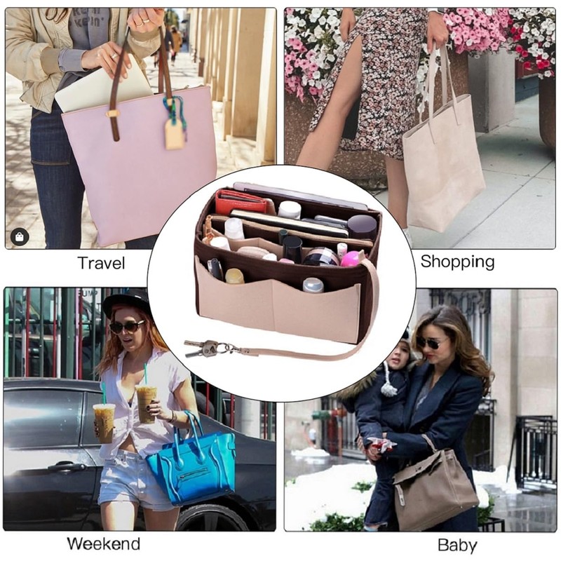 ZTUJO Purse Organizer Insert, Felt Bag Organizer with Metal Zipper,