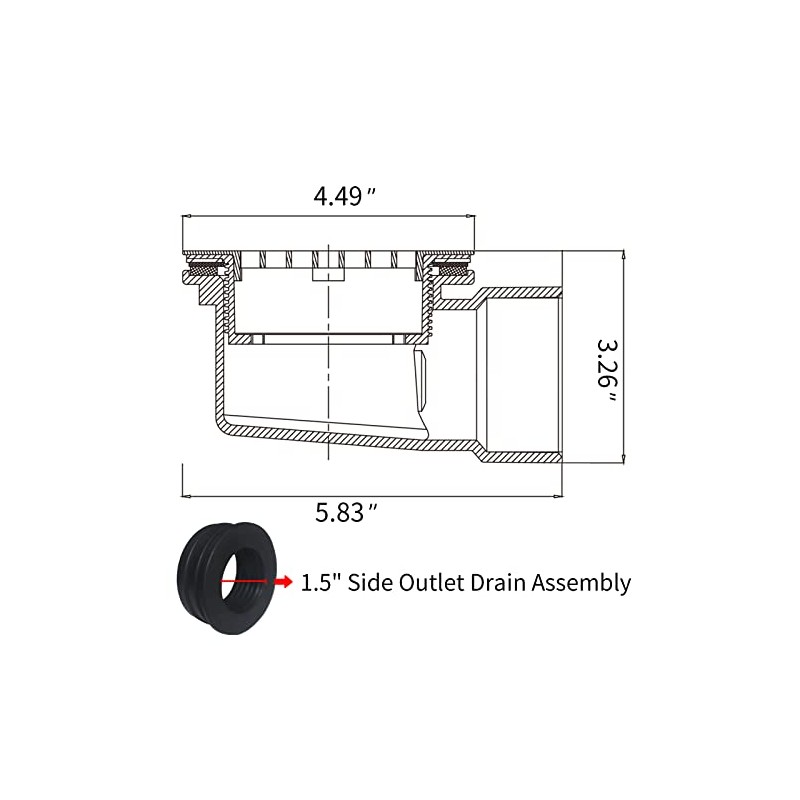 PVC 2''Side Outlet Drain Assembly，for Low Profile Shower Drain Trap