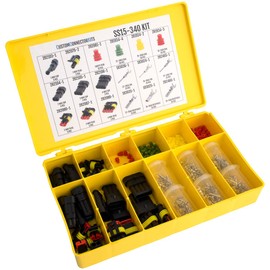 AMP Superseal 1.5 Connector Kit SS15-340: Sealed Weatherproof Automotive Electrical Connectors 14-22 AWG with 1 pin, 2 pin, 3 pin, and 4 Pin OEM 100% Genuine Assortment in 340 Piece Project Kit