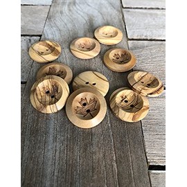 Pack of 10 Wooden Buttons 2 Holes 15 mm or 25 mm Made of Real Olive Wood with Maple Leaf Motif Wooden Button Natural (15 mm)