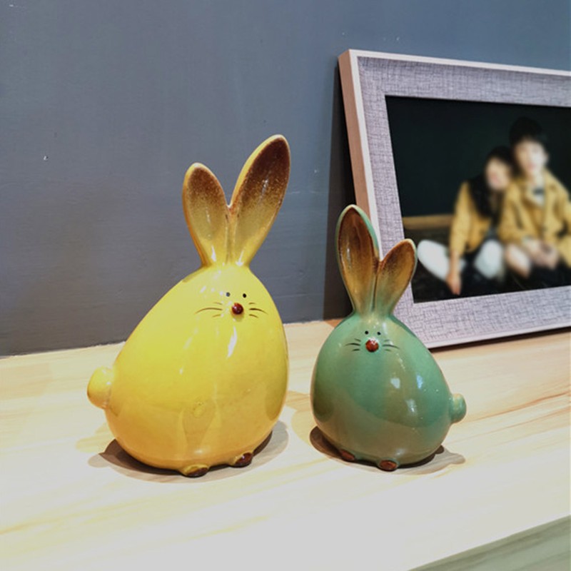 Ceramic Rabbit Figurines Easter Long Ear Bunny Ornament Desktop Animal