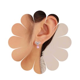 Inilbran Boho Rhinestone Earrings Silver Crystal Bow Earrings Vintage Pink Crystal Earrings Bling CZ Paved Bow Knot Earrings Jewellery for Women and Girls, Zinc, No Gemstone