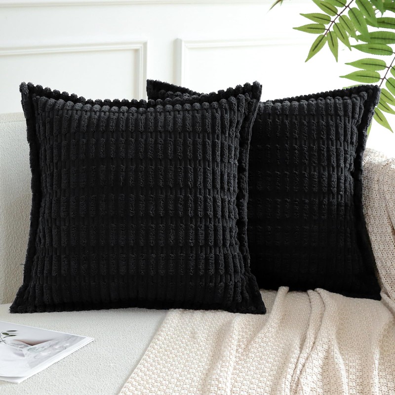 Artscope Black Cushion Covers Set of 2 Corduroy Decorative Square