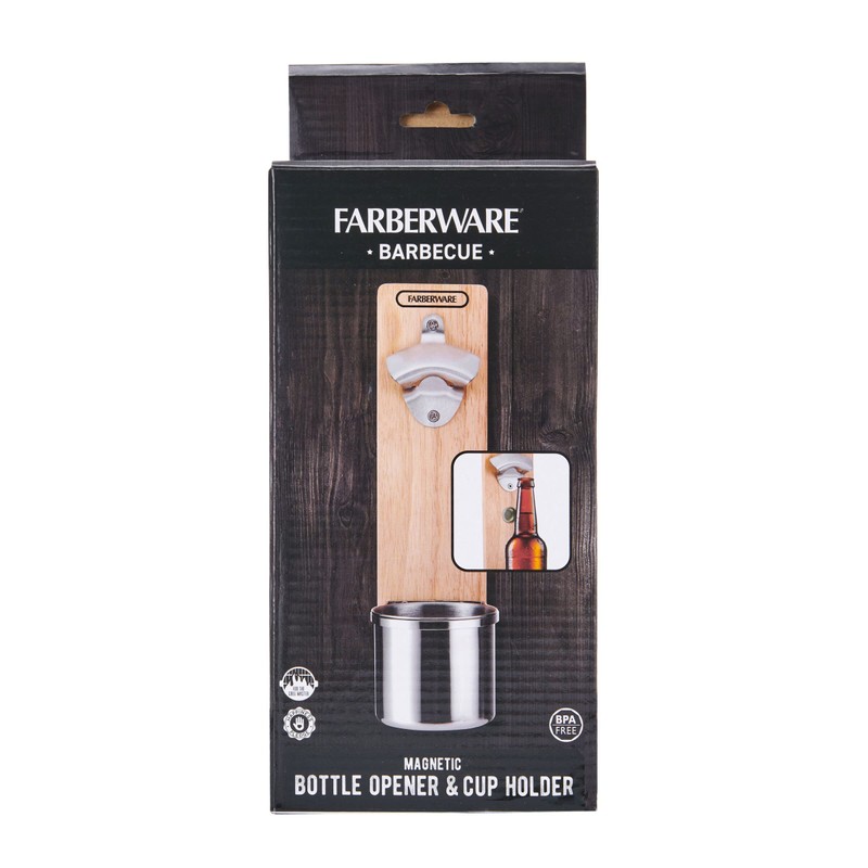 Farberware BBQ Magnetic Bottle Opener with Cup Holder, 11.5 Inch,