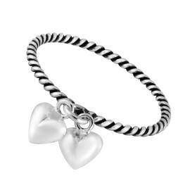 AeraVida Adorable Twin Hearts Dangle Twisted Band Sterling Silver Ring-8