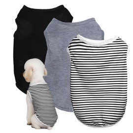3 Pcs Cat Shirts Solid Color Dog Clothes Summer Sleeveless Stripe Pet T Shirts for Small Pet Dogs Cats (Black, Small)