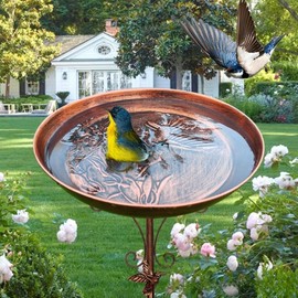 27 Inch Metal Bird Bath for Outdoors,Freestanding 13" Dia Birdbaths Bowl Outside, Bird Feeder Bowl with Stable Stake, Detachable Garden Decor Birdfeeder for Garden Yard Lawn