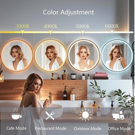 Wall-Mounted Round Bathroom Mirror with LED-Lights - 32 Inch Frame Vanity Mirrors(32" x 32", Black)