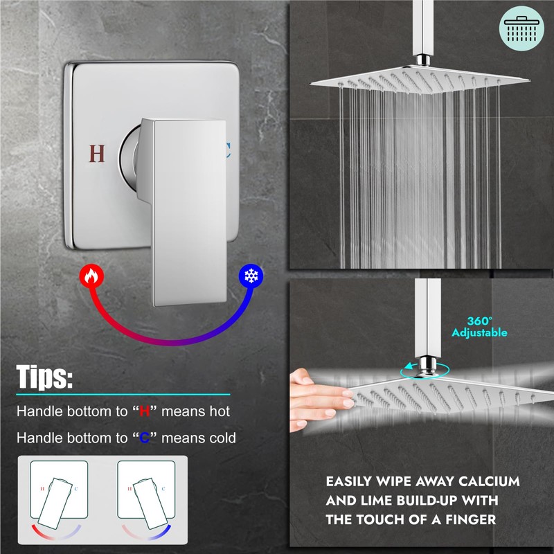 Heyalan Shower Faucet Set Square Stainless Steel Bathroom Rainfall Shower