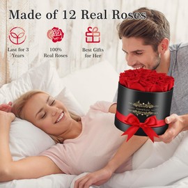 12 Flower Forever in Elegant Box, 100% Preserved Real Rose Last Up to 3 Years, Eternal Rose Preserved Flowers for Delivery Prime Valentines Mothers Anniversary Day Birthday Gifts for Women Wife (Red)