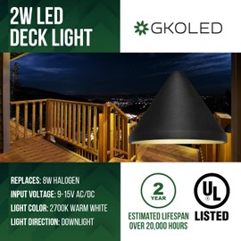 GKOLED Low Voltage 9-15V AC/DC 2W LED Deck Lights, Triangle Landscape Post Fence Light, for Wet Location, Die-cast Aluminum, Accent Lighting Fixtures with Black Powder Coated Finish 6 Pack