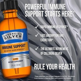 Natural Immunogenics Sovereign Bio-Active Hydrosol for Immune Support, 10 ppm, 2 oz (59ml) Dropper, Silver