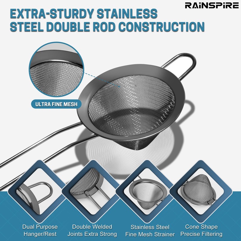 Rainspire Stainless Steel Small Strainer Fine Mesh Strainer, Mini Cocktail