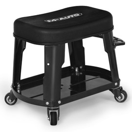 M-AUTO Heavy Duty Garage Rolling Work Seat 300LBS Capacity Mechanics Stool with Wheels, Equipment Tray and Tool Rack, Rectangle Mechanic Roll Chair, Black, (M-AUTO A03-RS-004-BK)