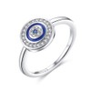 Round Blue Evil Eye Band Ring in Sterling Silver 925